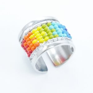 Anillo acero tejido con mostacilla checa