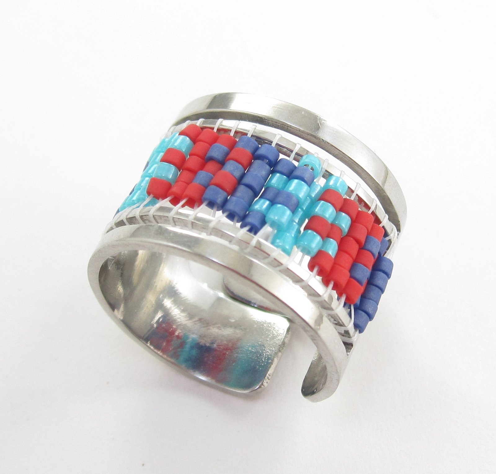 Anillo acero tejido con cristal miyuki