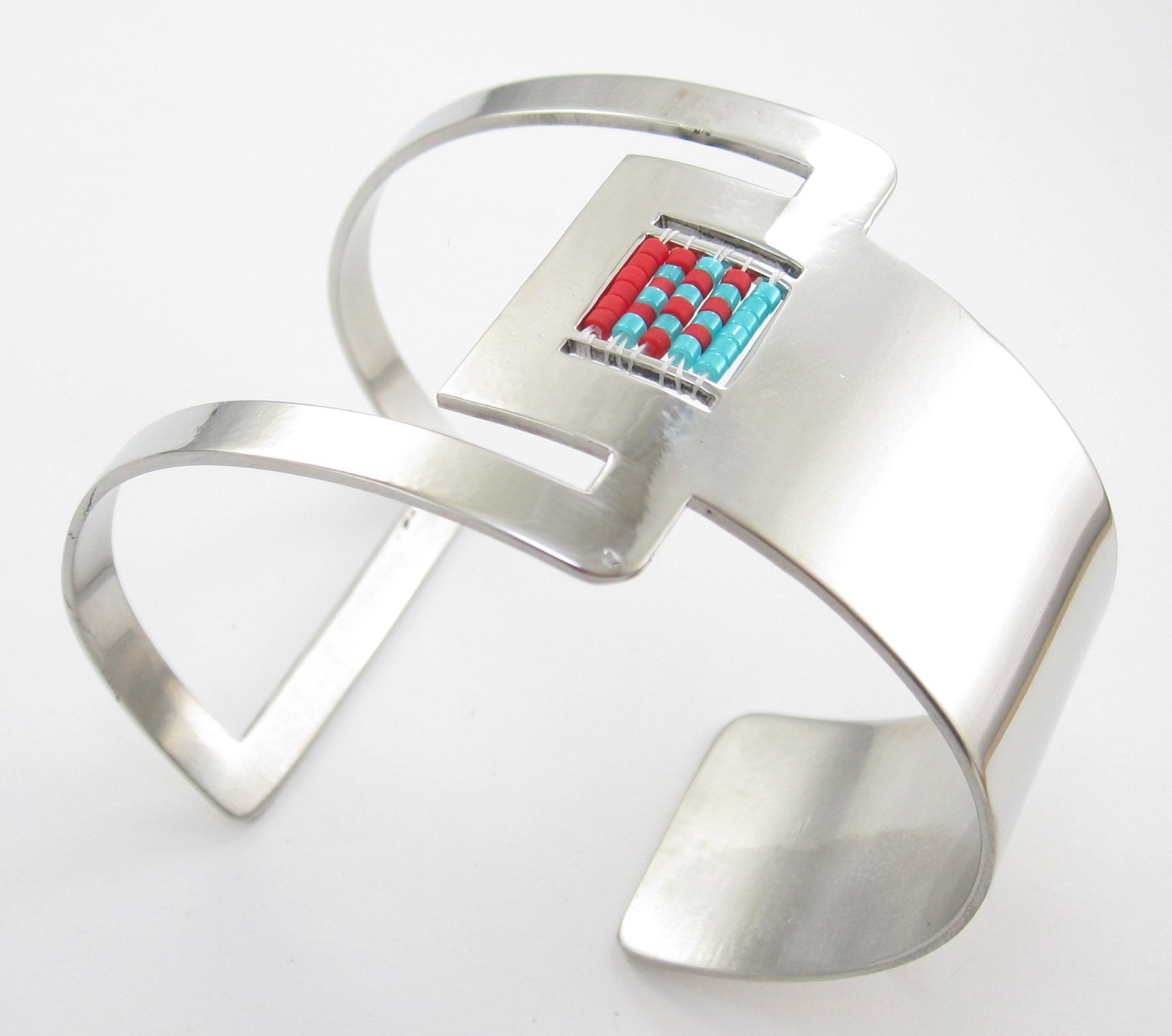 Aro acero geométrico con tejido cristal miyuki