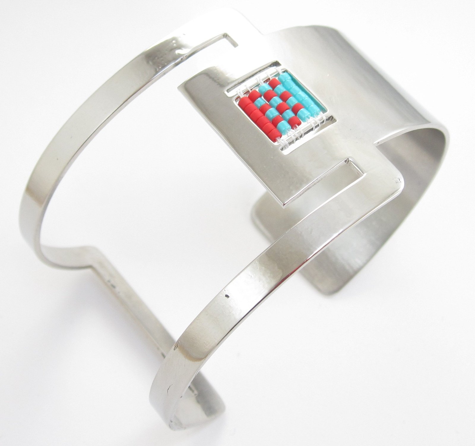 Aro acero geométrico con tejido cristal miyuki - Imagen 4