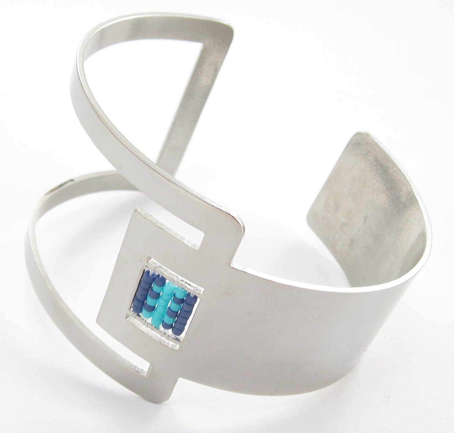 Aro acero geométrico con tejido cristal miyuki - Imagen 3