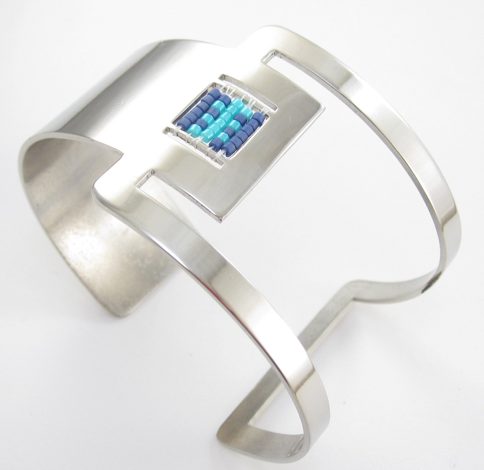 Aro acero geométrico con tejido cristal miyuki - Imagen 2