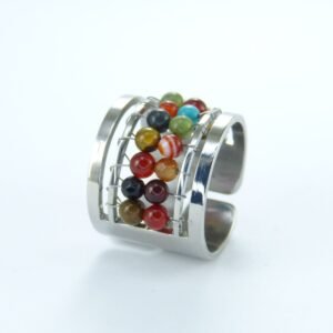 Anillo acero tejido piedra natural