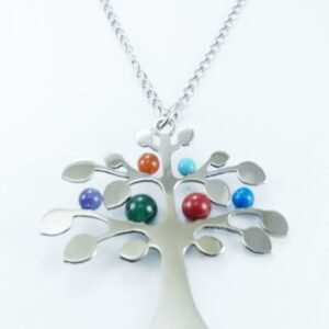Dije acero árbol de la vida con piedra natural semipreciosa