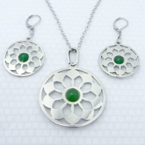 Juego dije, cadena, aretes acero y piedra natural