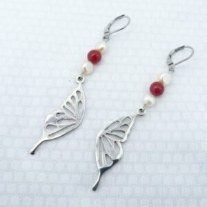 Arete acero alas de mariposa con piedra natural semipreciosa