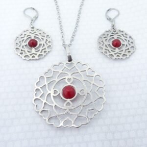 Juego dije, cadena, aretes acero y piedra natural