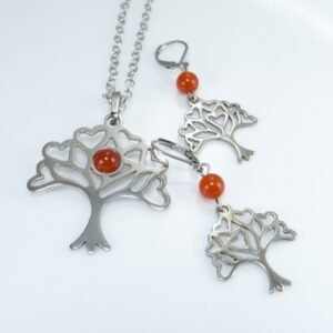 Juego dije, cadena, aretes acero y piedra natural