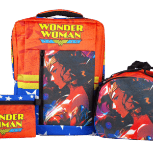 Combo Mujer Maravilla morral, lonchera y cartuchera