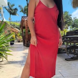 Vestido midi de tiras básico rib