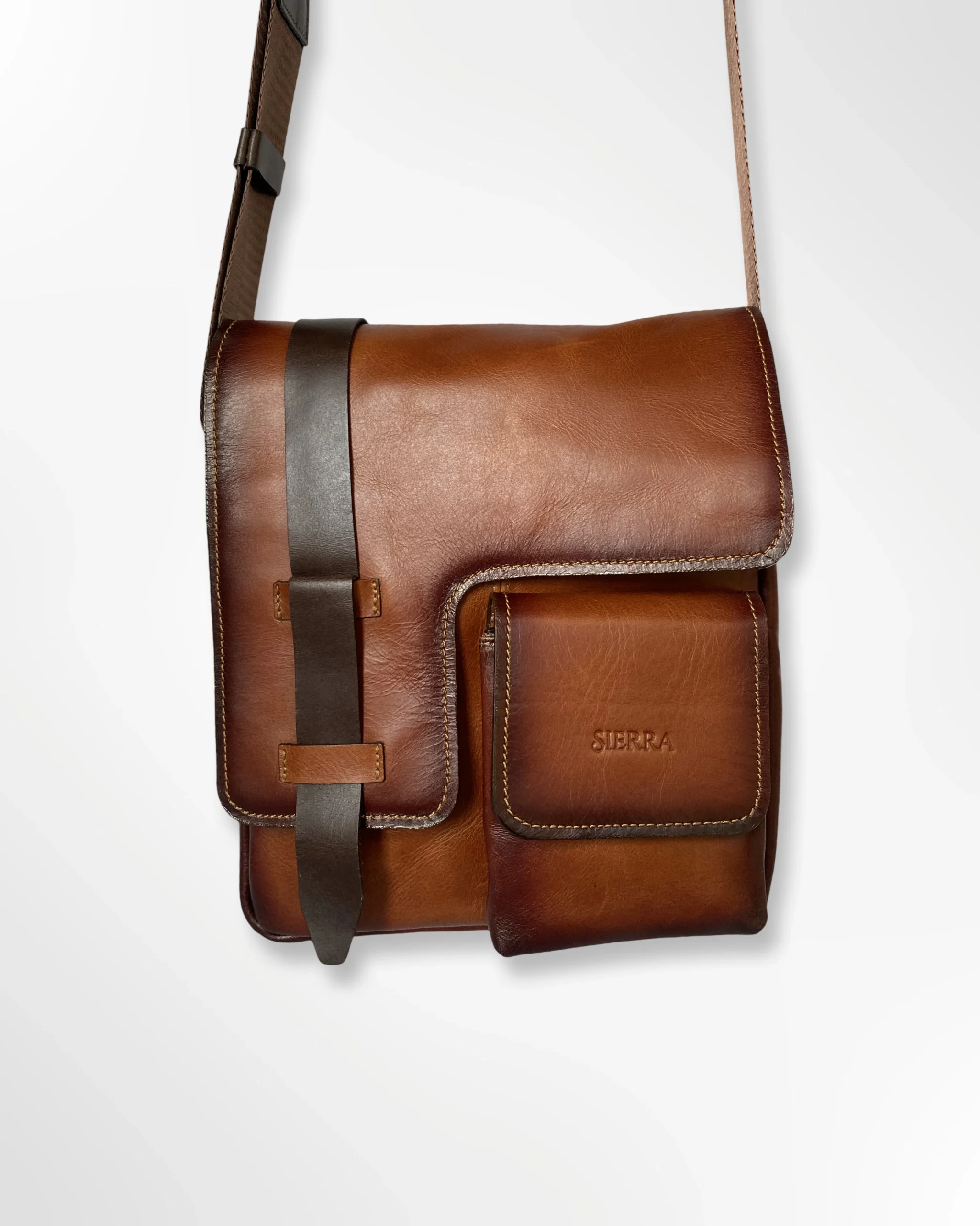 Bandolera manos libres ejecutivo en cuero para hombre miel