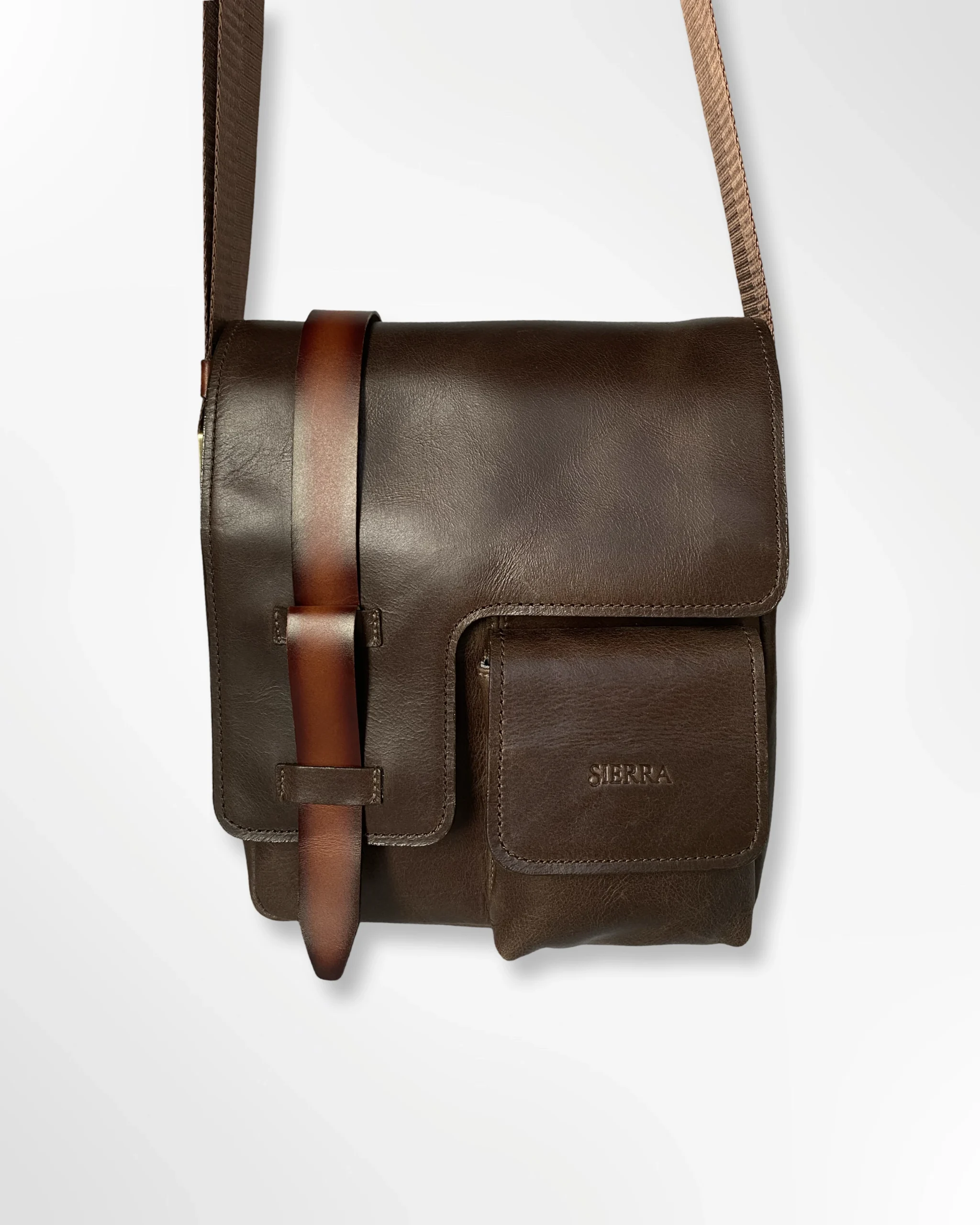 Bandolera manos libres ejecutivo en cuero para hombre café