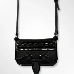 Carriel negro con lengüeta tradicional Antioqueño para dama pequeño en cuero