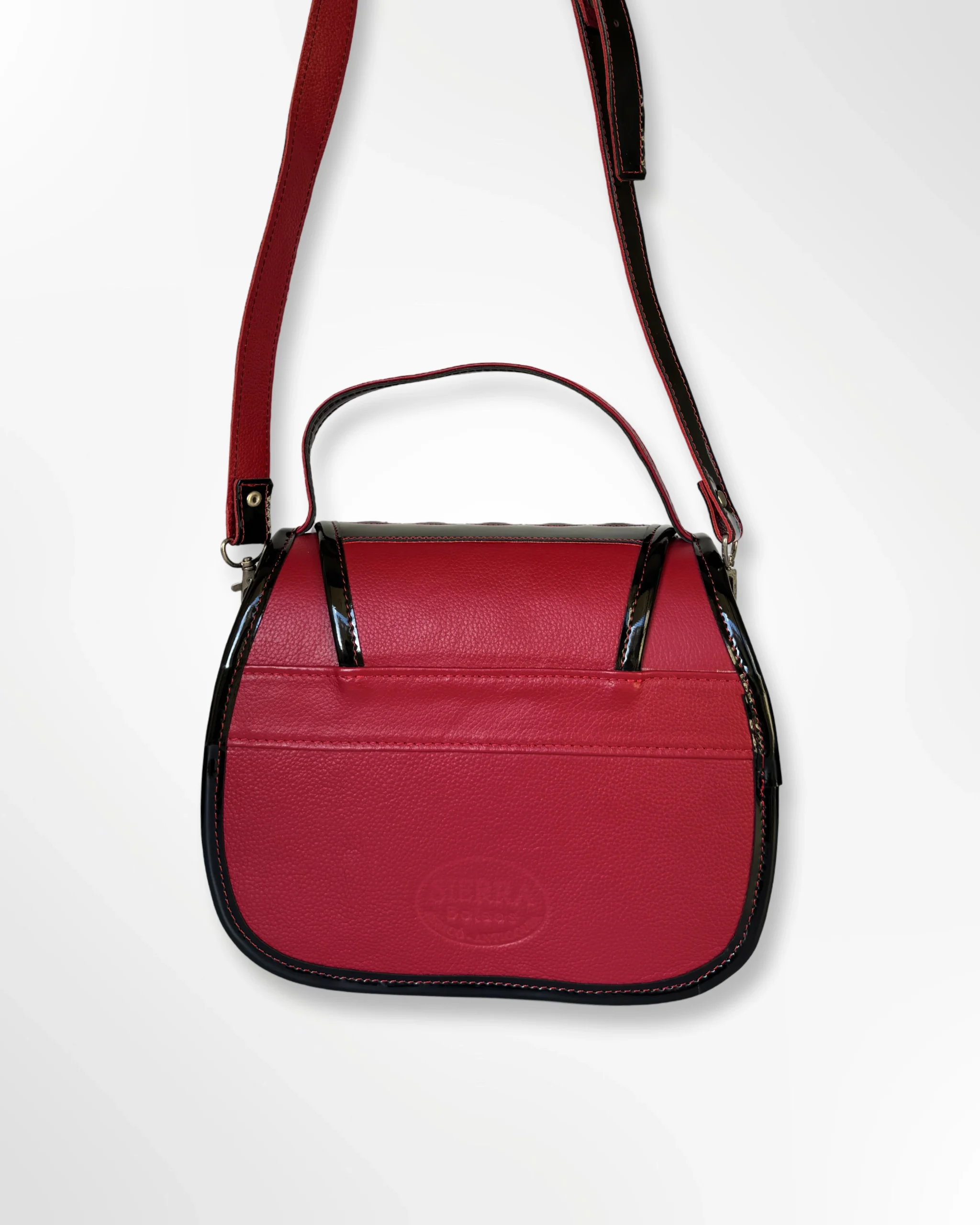 Cartera manos libres para dama tipo carriel en cuero Rendija rojo animal print - Imagen 2