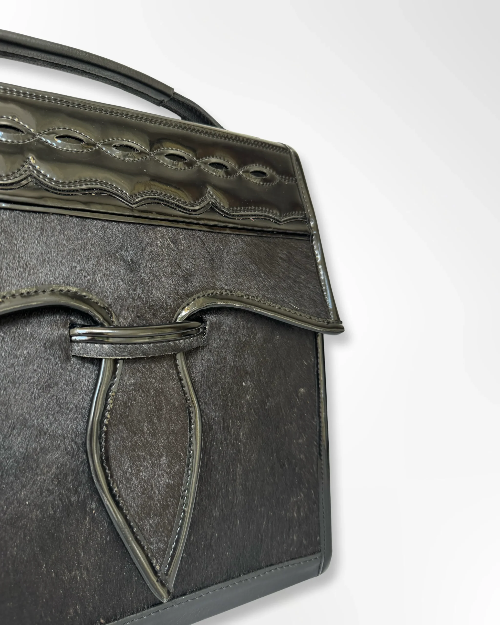 Morral tipo carriel tradicional negro prehormado en cuero Big Bag - Imagen 2