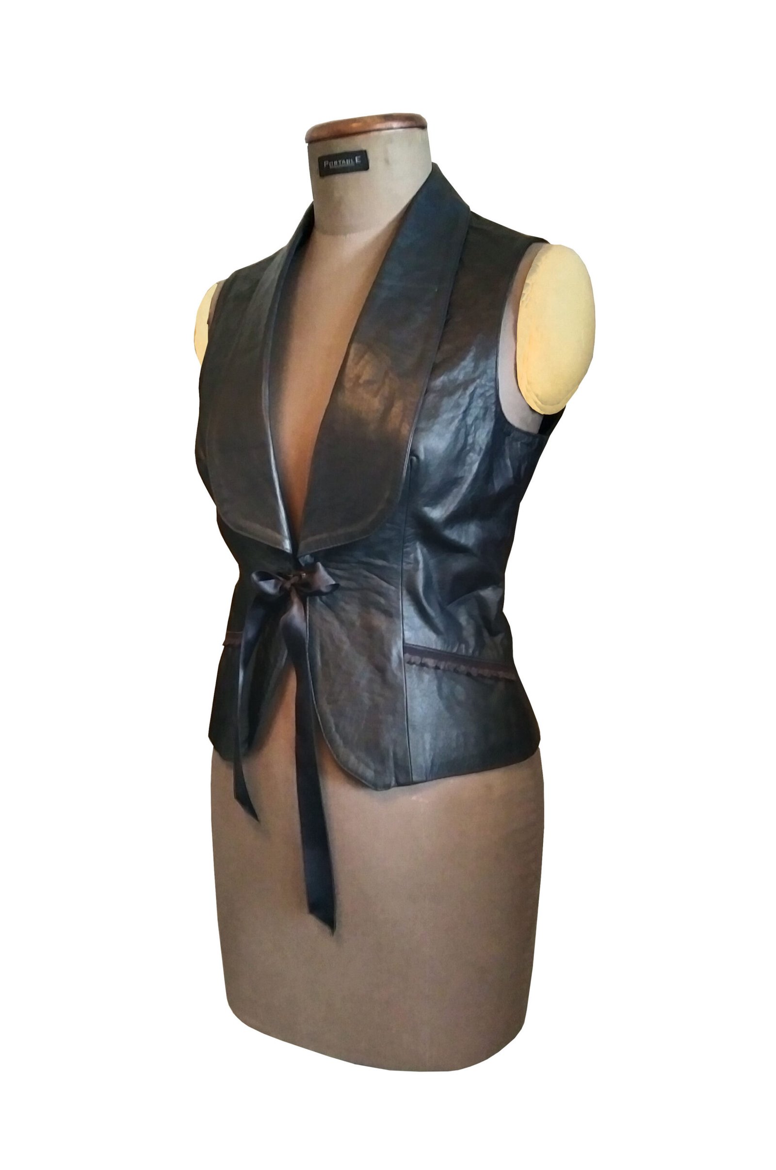 Chaleco En Cuero Con Solapa Para Mujer - Imagen 2